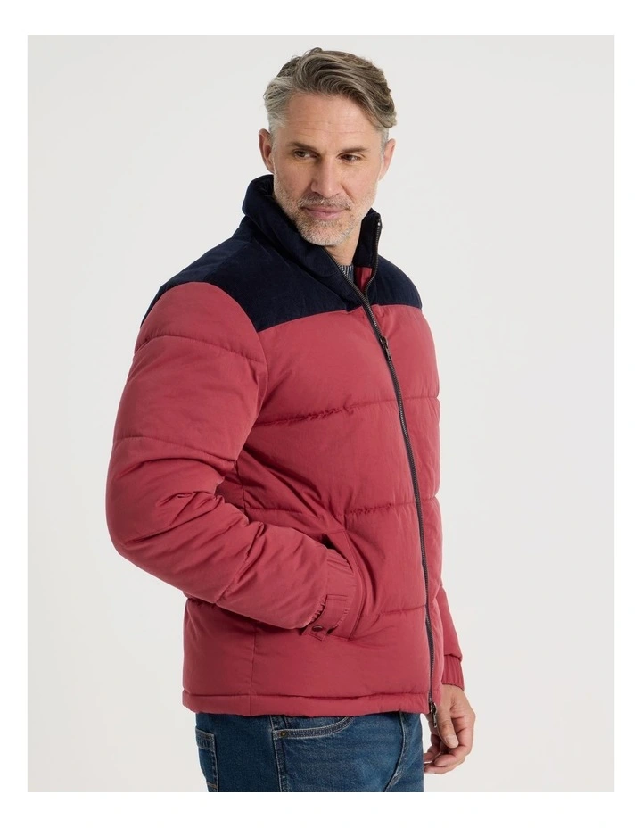 Contrast Panel Puffer Jacket in Red image 4