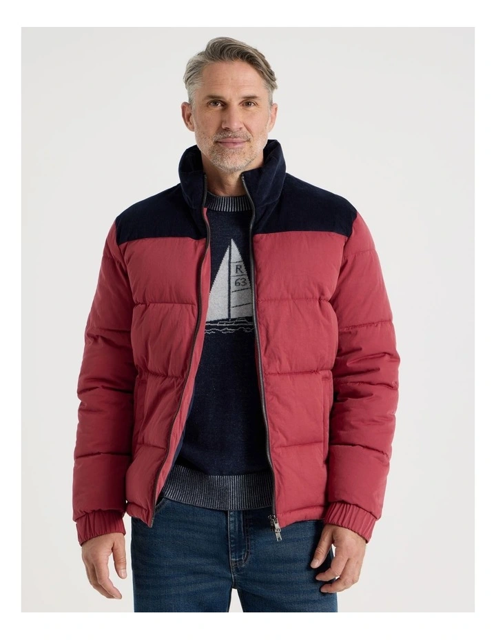 Contrast Panel Puffer Jacket in Red image 5