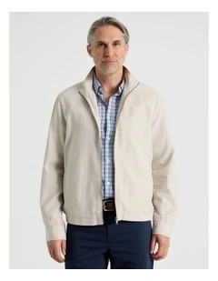 Cotton Linen Zip Up Jacket in Ecru