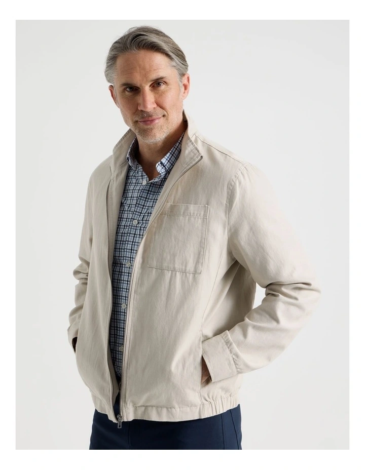 Cotton Linen Zip Up Jacket in Ecru image 2