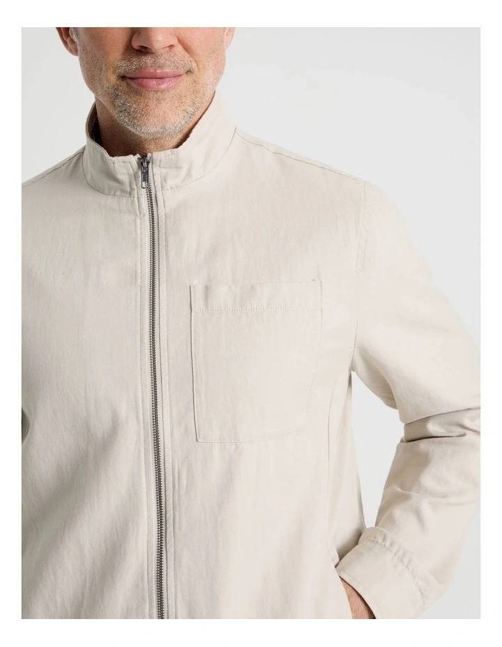 Cotton Linen Zip Up Jacket in Ecru image 3