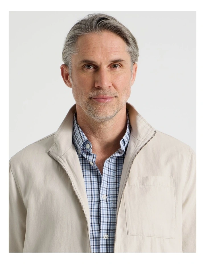 Cotton Linen Zip Up Jacket in Ecru image 5