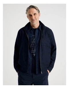 Cotton Linen Zip Up Jacket in Navy