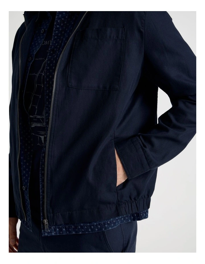 Cotton Linen Zip Up Jacket in Navy image 3