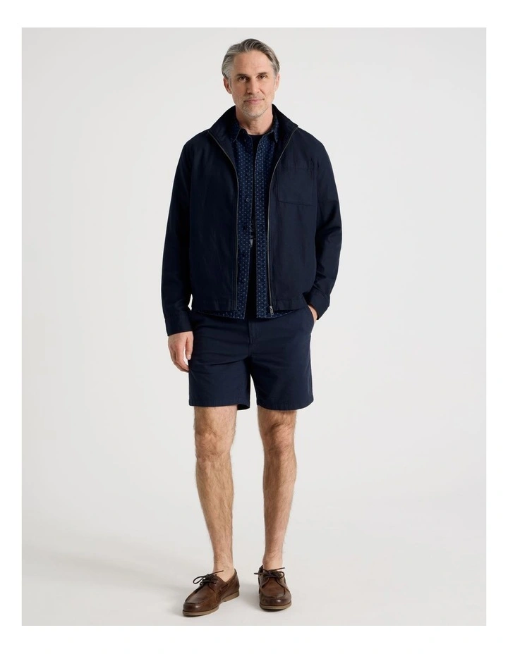 Cotton Linen Zip Up Jacket in Navy image 4