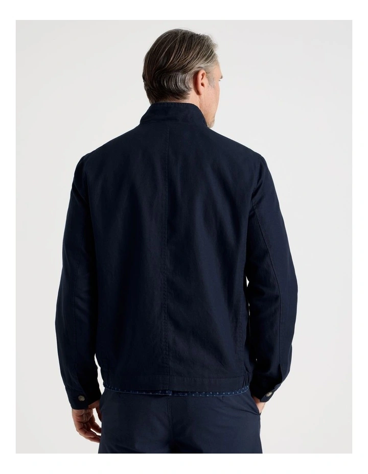 Cotton Linen Zip Up Jacket in Navy image 6
