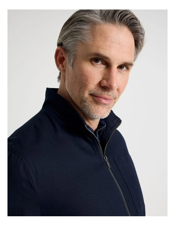 Cotton Linen Zip Up Jacket in Navy image 7
