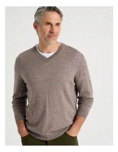 100% Merino Wool V-Neck Knit in Taupe