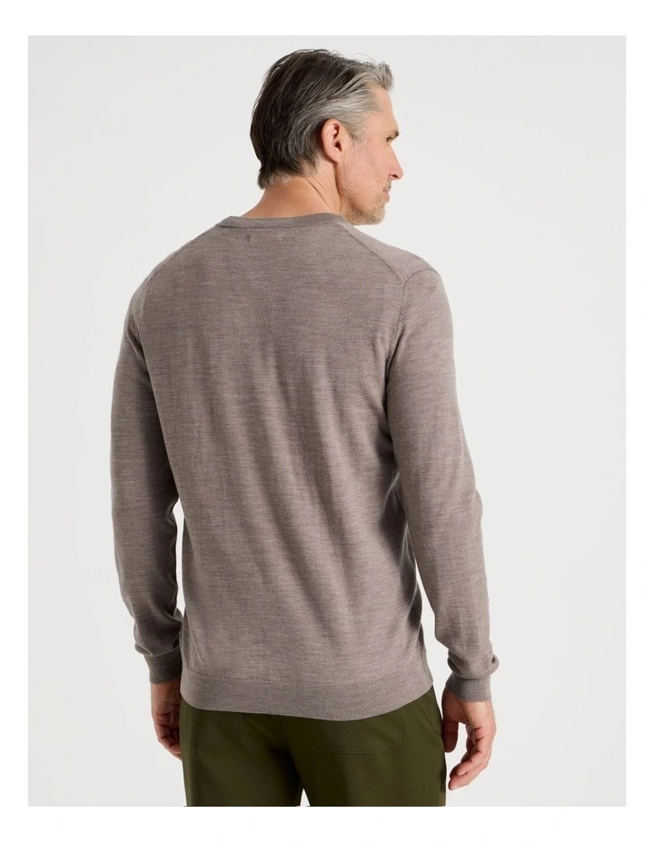 100% Merino Wool V-Neck Knit in Taupe image 5