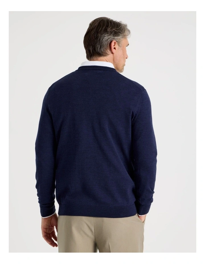 100% Merino Wool V-Neck Knit in Navy image 6