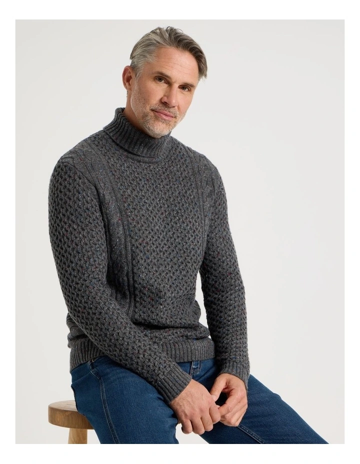 Roll Neck Cable Sweater in Grey image 1