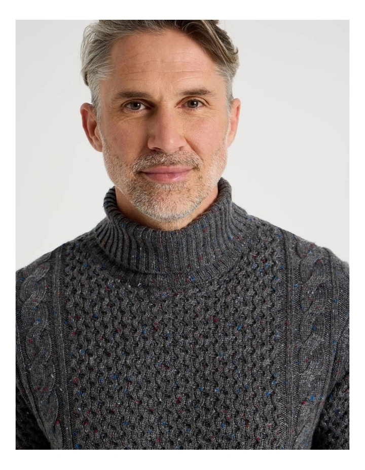 Roll Neck Cable Sweater in Grey image 2