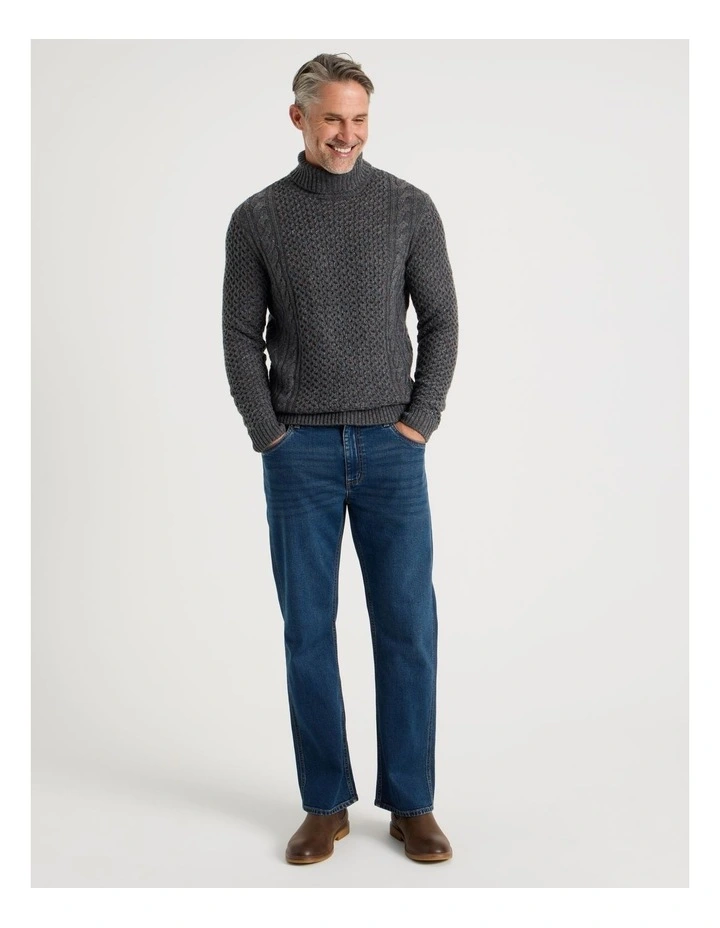 Roll Neck Cable Sweater in Grey image 3