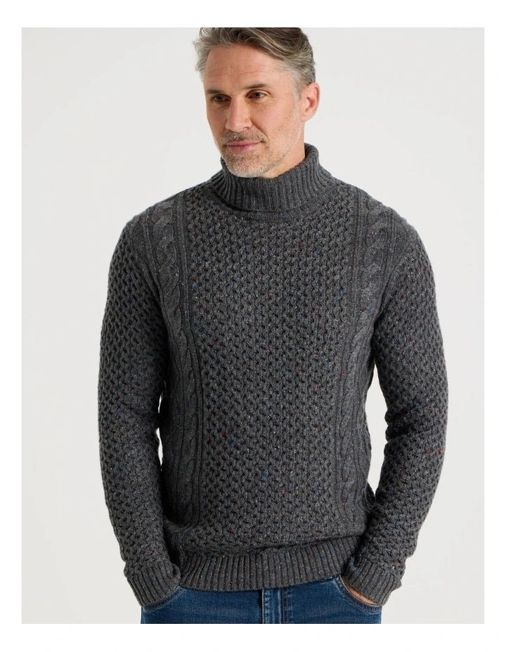 Roll Neck Cable Sweater in Grey image 5