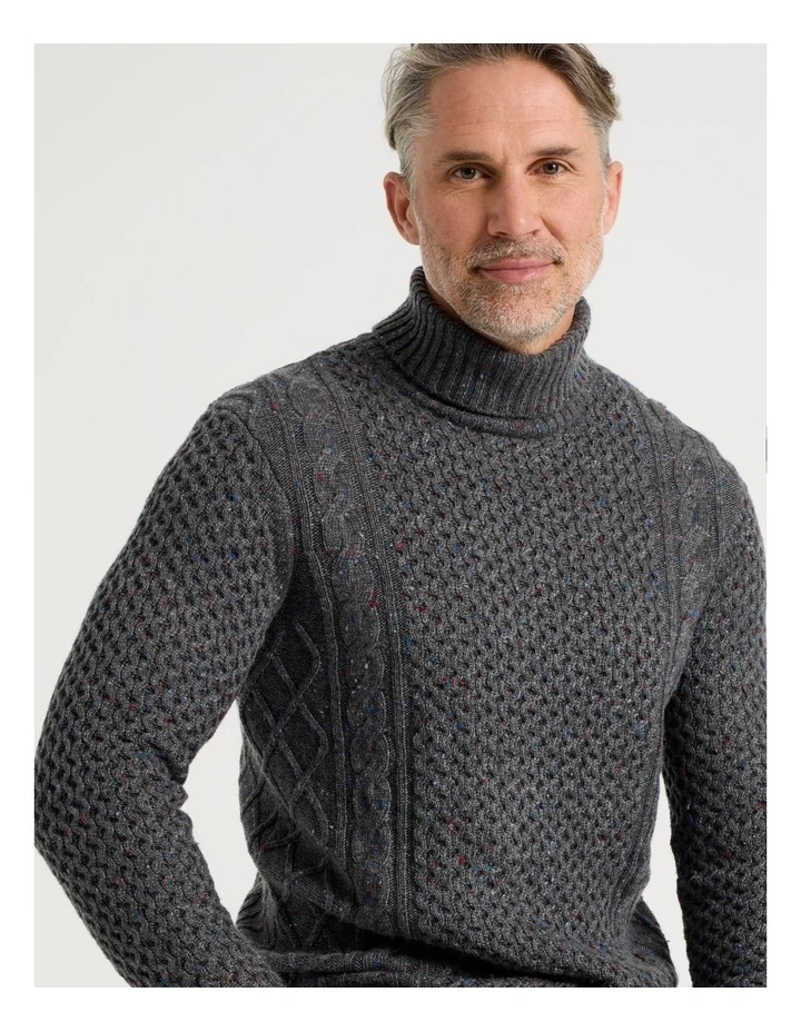 Roll Neck Cable Sweater in Grey image 7