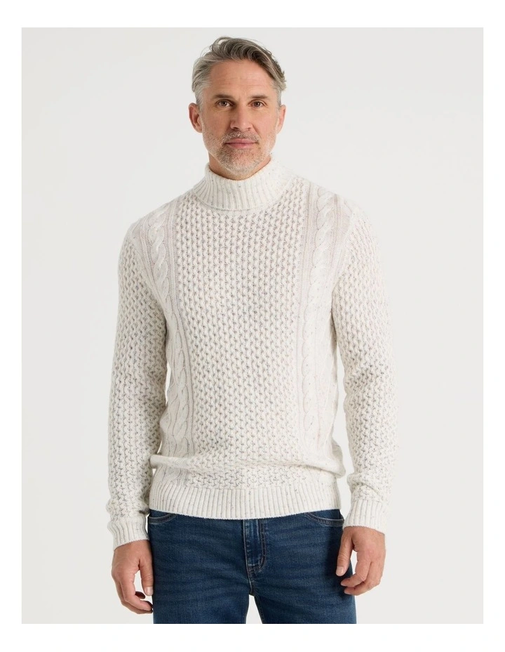 Roll Neck Cable Sweater in Bone image 1