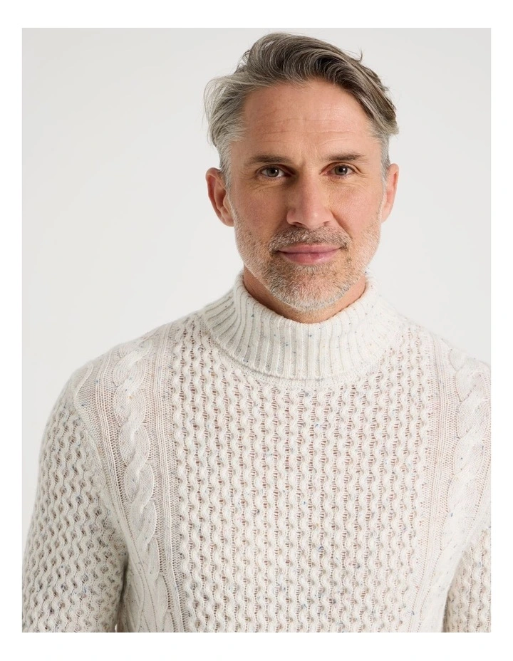 Roll Neck Cable Sweater in Bone image 2