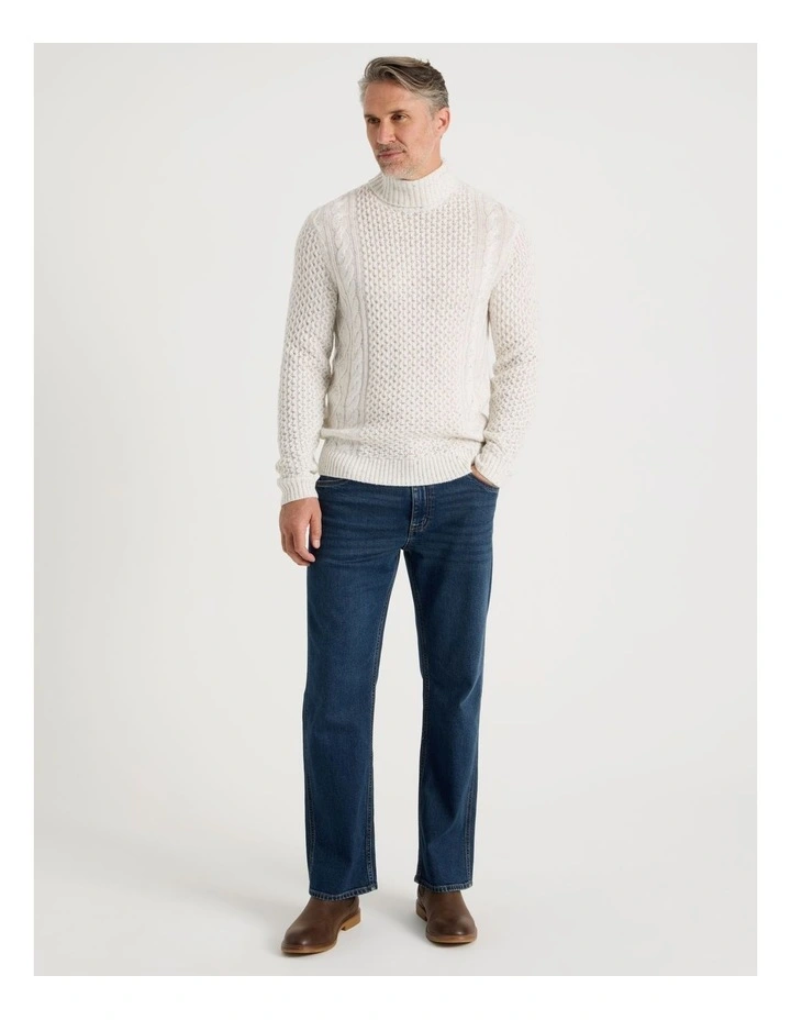 Roll Neck Cable Sweater in Bone image 3