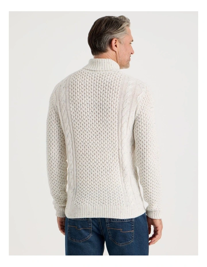 Roll Neck Cable Sweater in Bone image 5