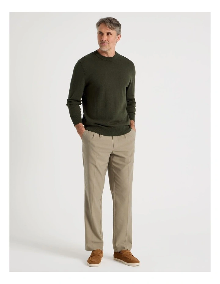 Crew Neck Cotton Cashmere Blend Knit in Khaki image 4