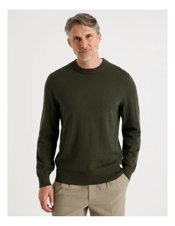 Crew Neck Cotton Cashmere Blend Knit in Khaki image 5