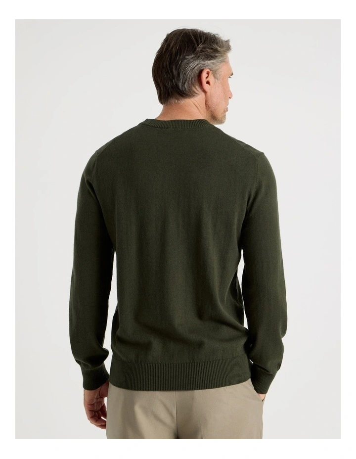Crew Neck Cotton Cashmere Blend Knit in Khaki image 6