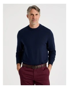 Crew Neck Cotton Cashmere Blend Knit in Navy