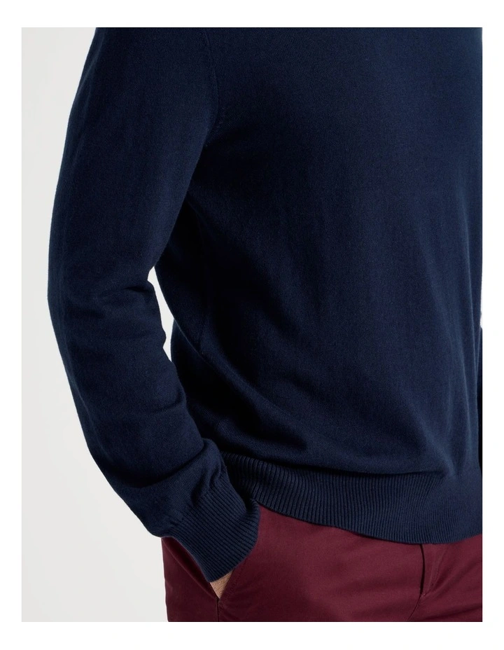 Crew Neck Cotton Cashmere Blend Knit in Navy image 2