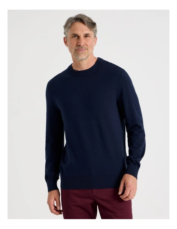 Crew Neck Cotton Cashmere Blend Knit in Navy image 5