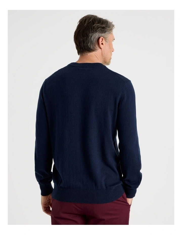 Crew Neck Cotton Cashmere Blend Knit in Navy image 6