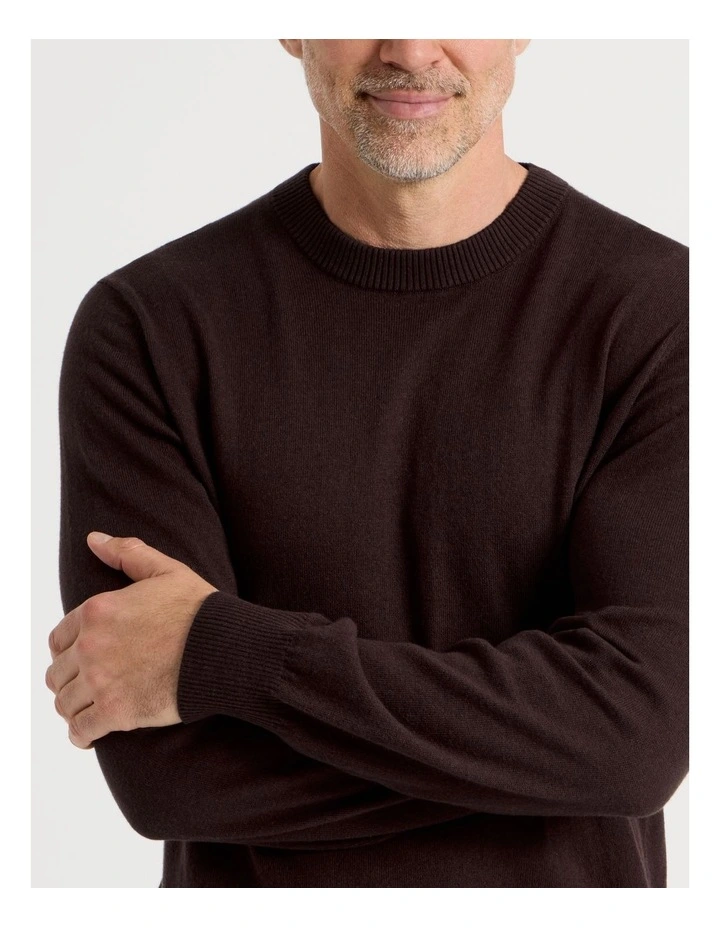 Crew Neck Cotton Cashmere Blend Knit in Brown image 2