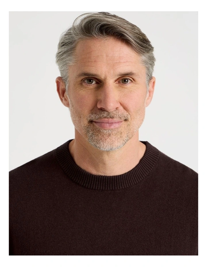 Crew Neck Cotton Cashmere Blend Knit in Brown image 4