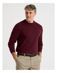 Crew Neck Cotton Cashmere Blend Knit in Burgundy