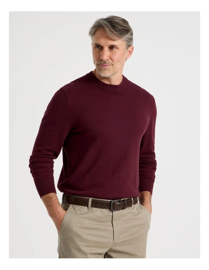 Crew Neck Cotton Cashmere Blend Knit in Burgundy image 1