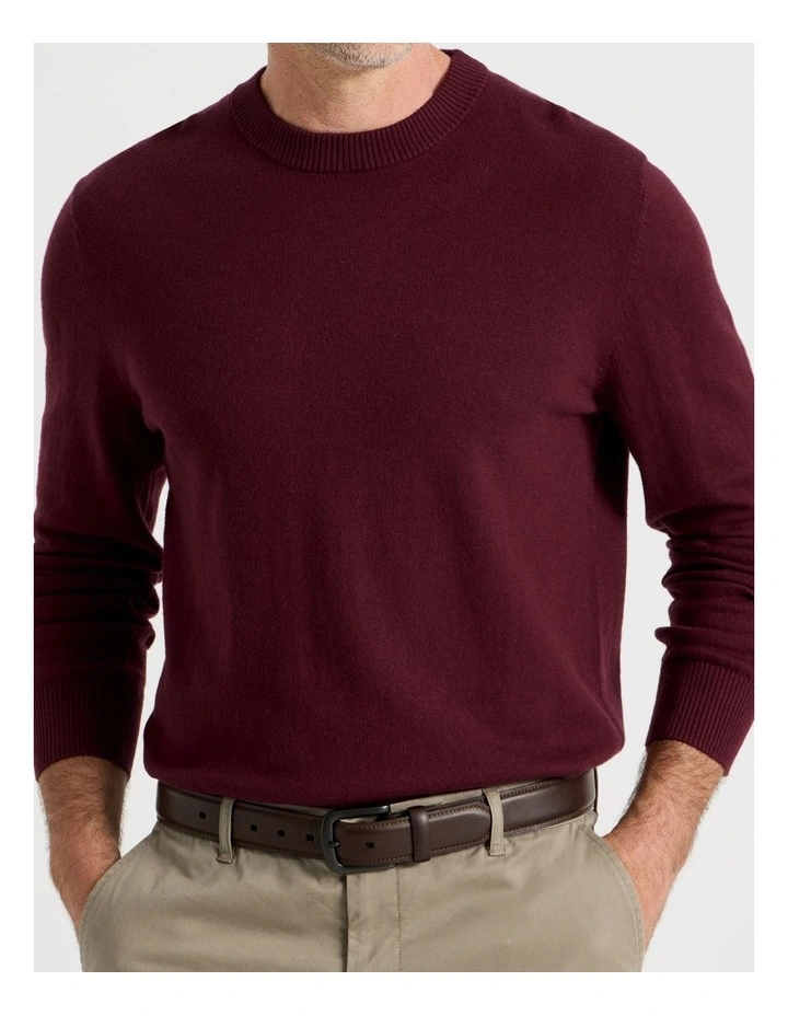 Crew Neck Cotton Cashmere Blend Knit in Burgundy image 2