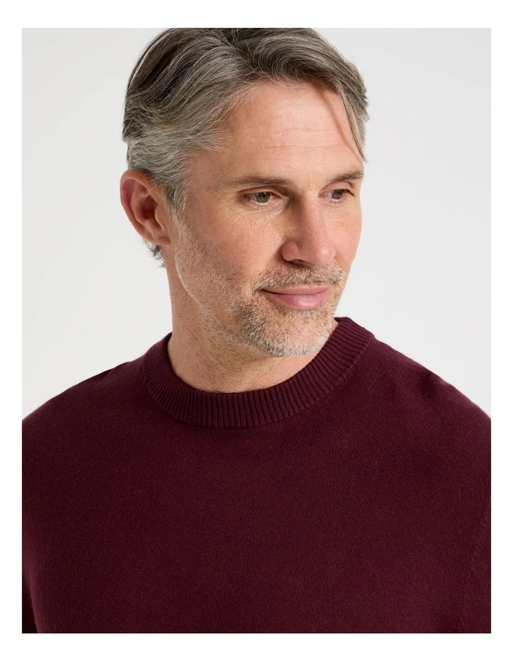 Crew Neck Cotton Cashmere Blend Knit in Burgundy image 3