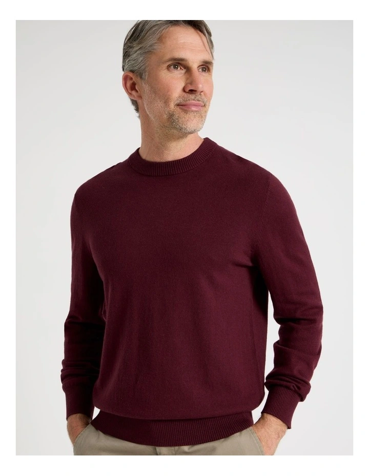 Crew Neck Cotton Cashmere Blend Knit in Burgundy image 5