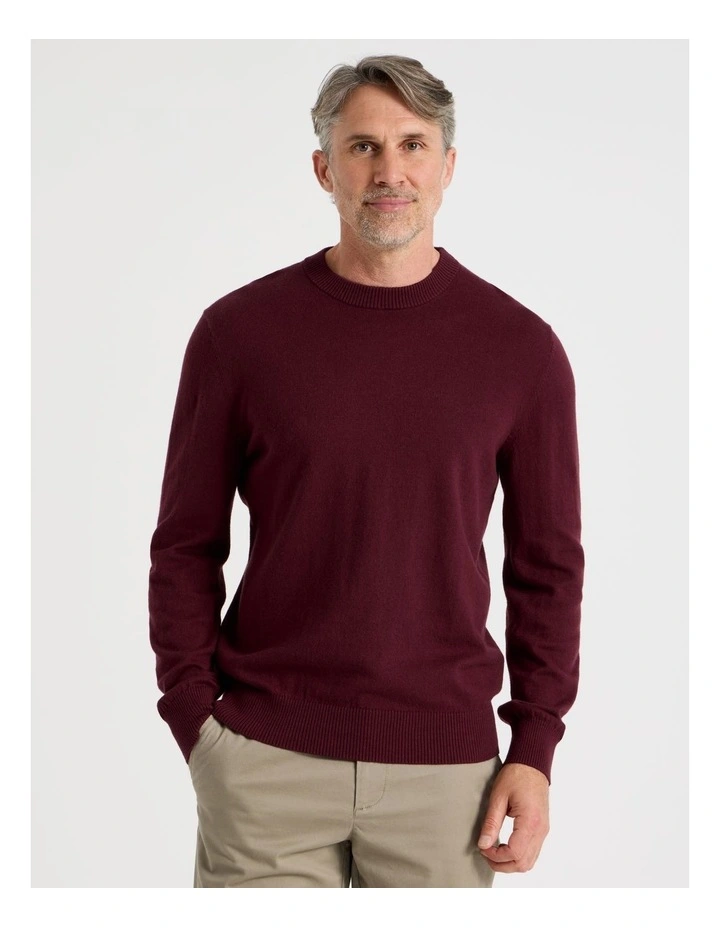 Crew Neck Cotton Cashmere Blend Knit in Burgundy image 6