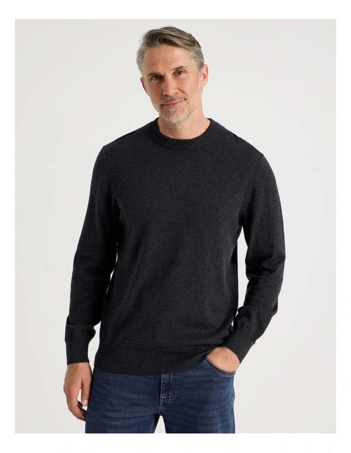 Crew Neck Cotton Cashmere Blend Knit in Charcoal image 1