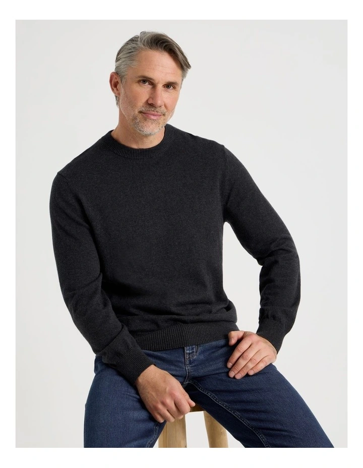 Crew Neck Cotton Cashmere Blend Knit in Charcoal image 3