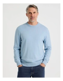 Crew Neck Cotton Cashmere Blend Knit in Light Blue