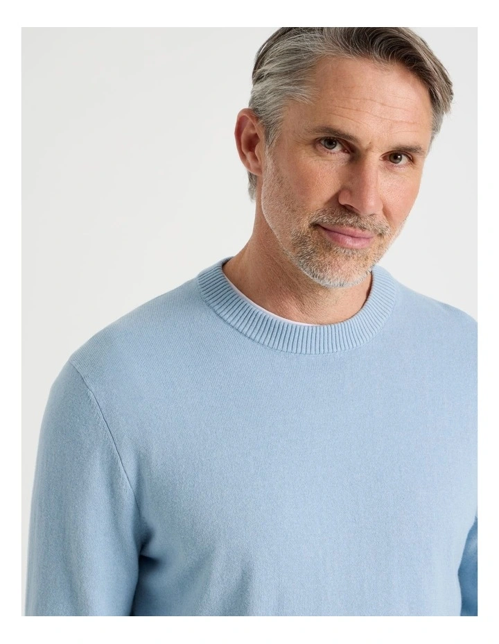 Crew Neck Cotton Cashmere Blend Knit in Light Blue image 2