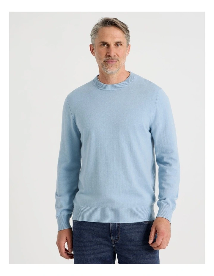 Crew Neck Cotton Cashmere Blend Knit in Light Blue image 4