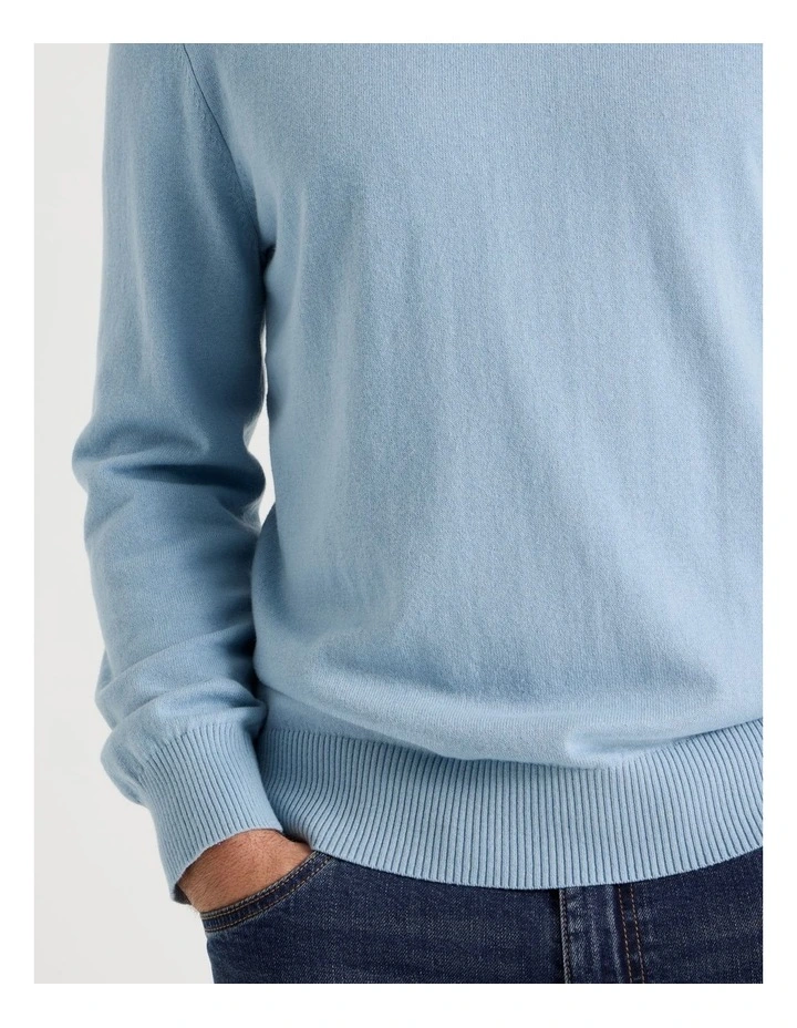 Crew Neck Cotton Cashmere Blend Knit in Light Blue image 5
