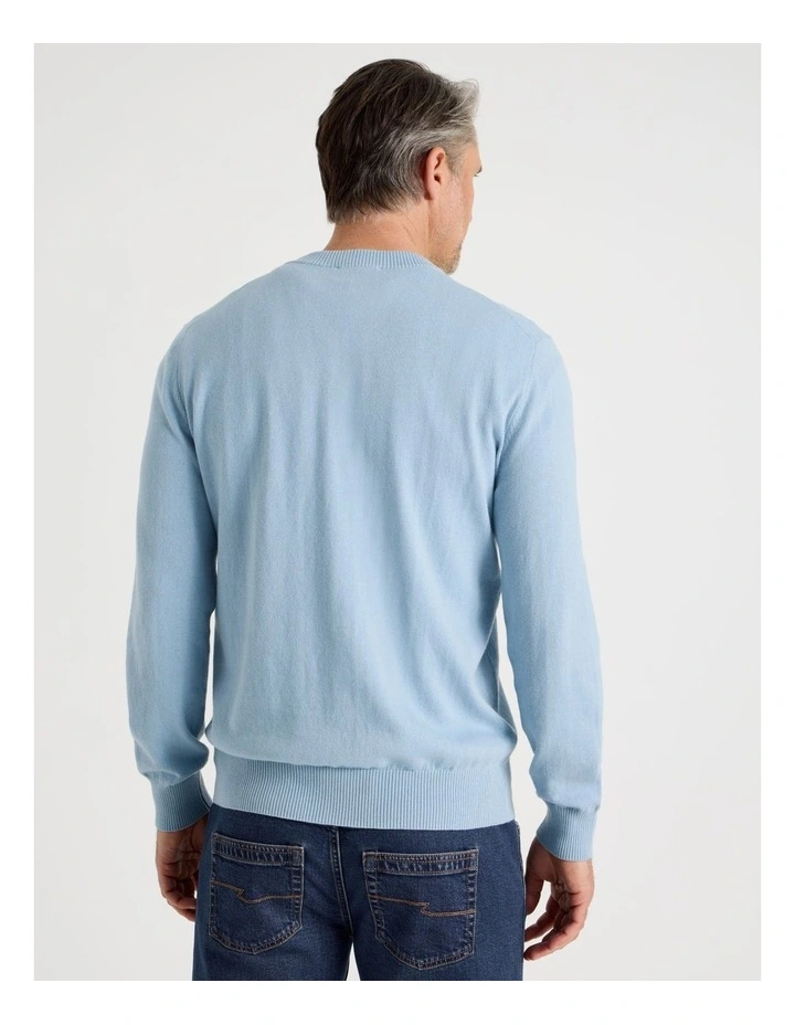 Crew Neck Cotton Cashmere Blend Knit in Light Blue image 6