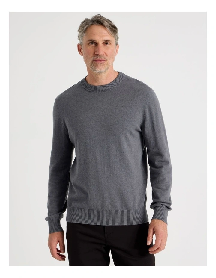 Crew Neck Cotton Cashmere Blend Knit in Grey image 5