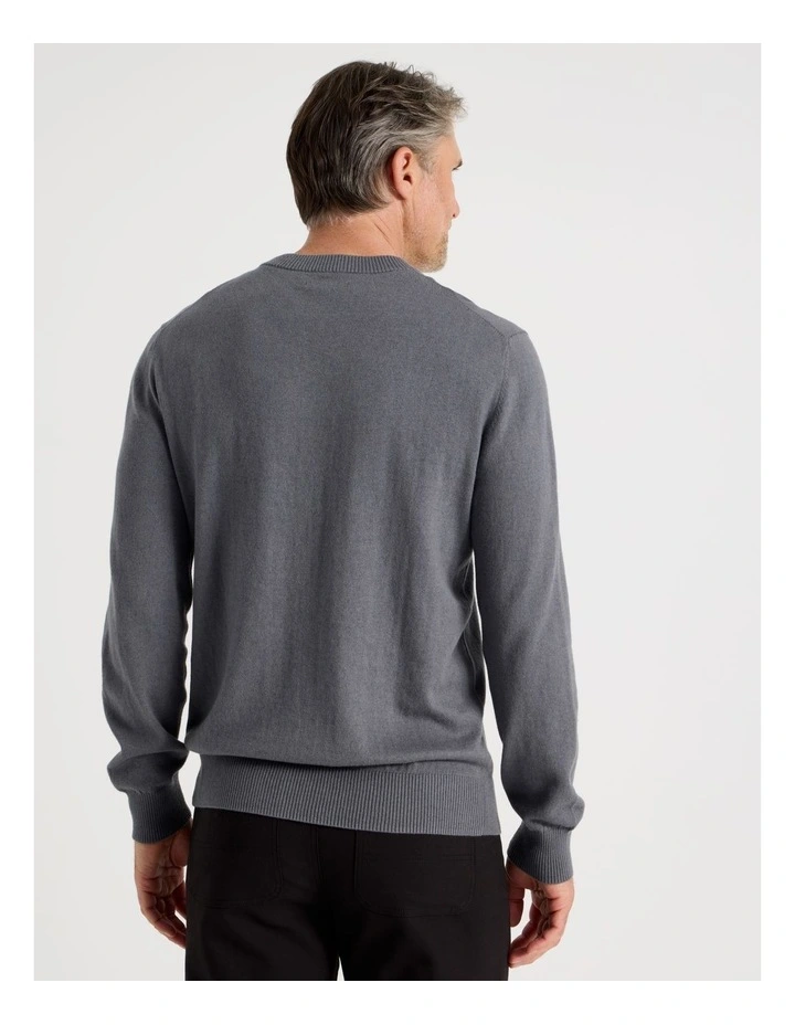 Crew Neck Cotton Cashmere Blend Knit in Grey image 6