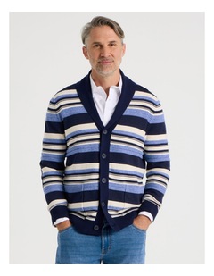 Regatta Shawl Collar Cardigan in Indigo Stripe