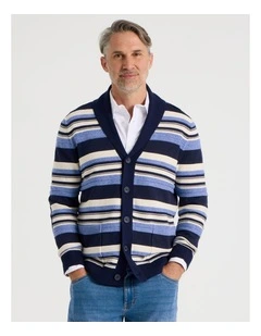 Shawl Collar Cardigan in Indigo Stripe