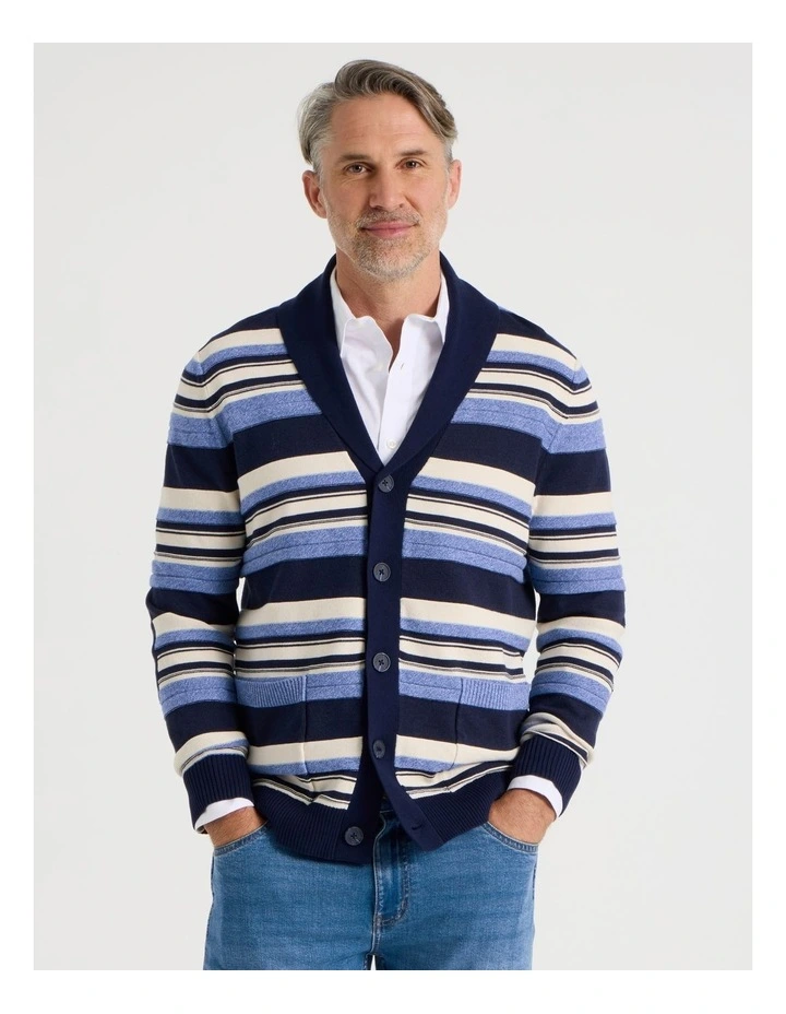 Shawl Collar Cardigan in Indigo Stripe image 1